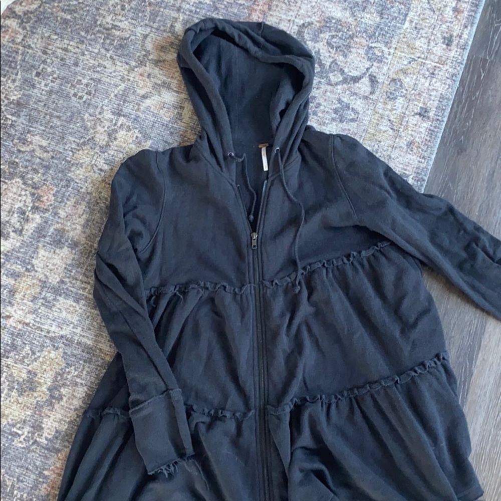 Free people ruffled, raw hem zip up